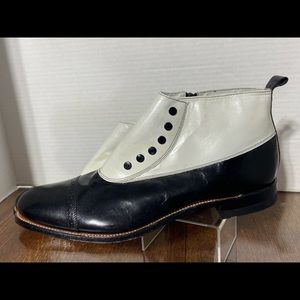 men’s spectator boots 13 D w/ spats cap toe black white side zip wedding prom